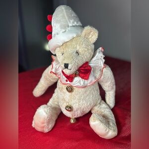 Vintage Mark Roberts Clown Bear, With Jingle Bell Hat, Torn Collar
